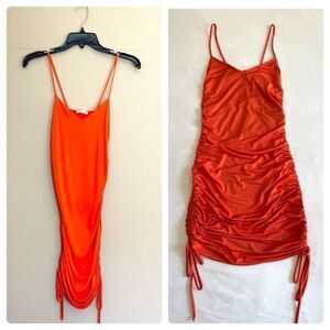 Bright Orange Ruched Side Mini Dress